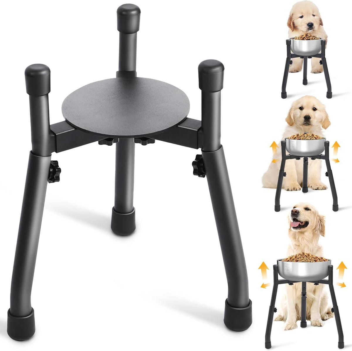 Adjustable Raised Metal Dog Bowl Stand, 3 Heights