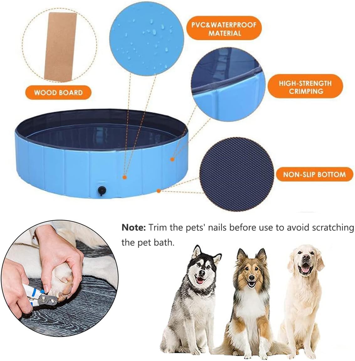 Dog Pool Foldable pet Pool Dog Swimming Pool Portable Suitable - 40x12in - image 4