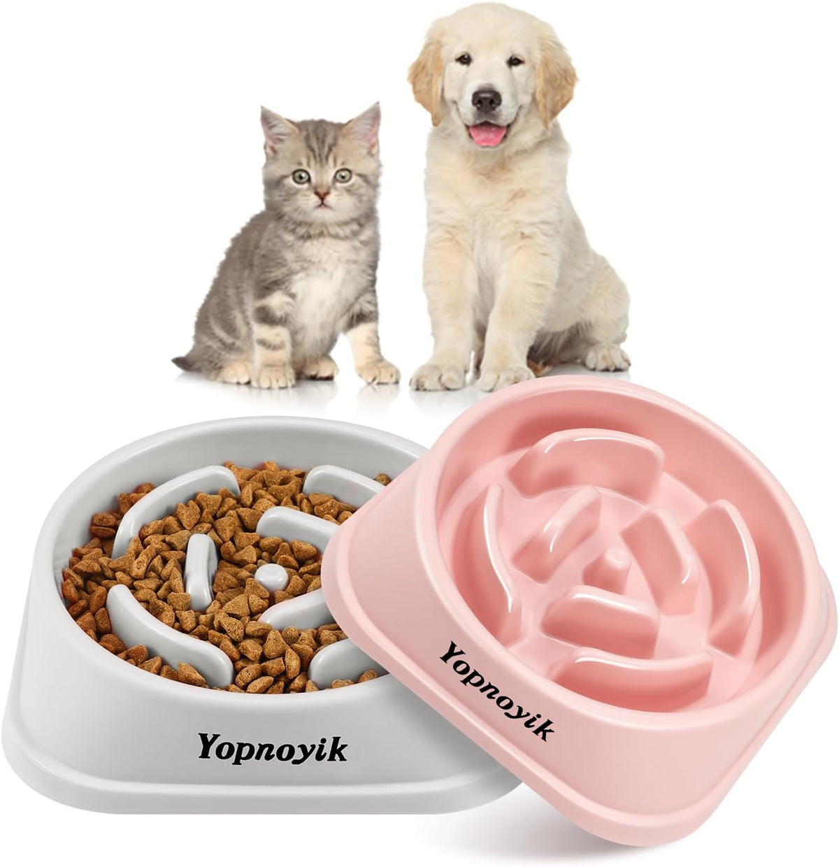 2 Pack Slow Feeder Dog Bowls for Medium Dogs & Cats – Essentials for Dogs - Small / Pink and Grey