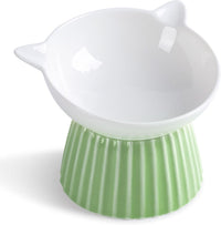 Ceramic Raised Cat Bowl，Tilted Raised Cat Bowl Anti Vomit Cat Bowls - Green
