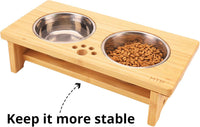 HTB Elevated Dog Bowls,Raised Dog Bowl Stand with 2 Stainless Steel Bowls,Elevated Raised Dog Bowls - small-4“tall,21 Oz bowl / Bamboo - image 4