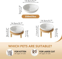Elevated Cat Bowls, Ceramic Cat Bowl with Bamboo Stand Wide Opening – Essentials for Cats - White / Paw x2 + Bamboo - image 2