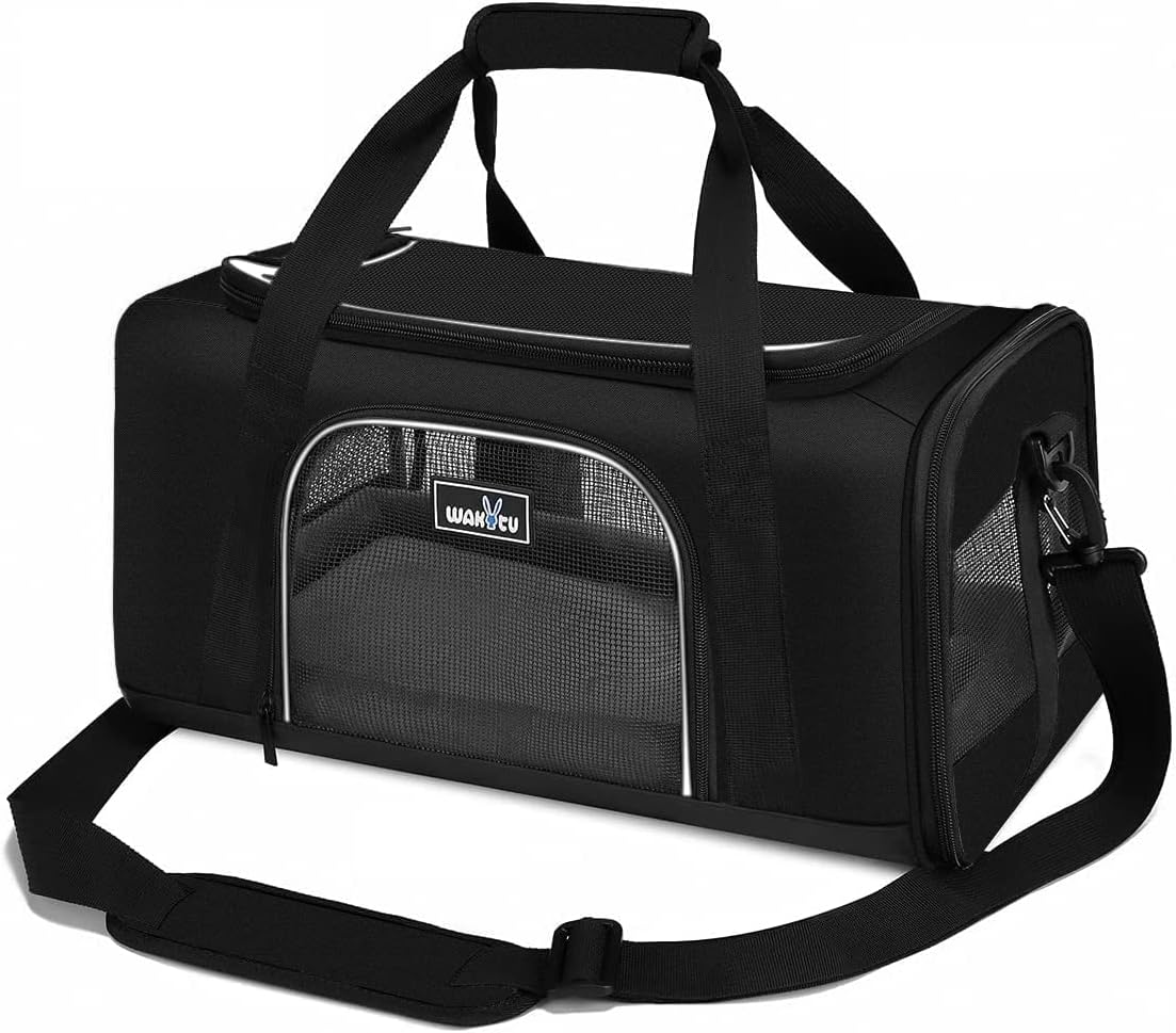 Wakytu TSA & Airline Approved Soft Pet Carrier for Cats/Dogs - 17.7"L x 11.0"W x 8.3"H / 1.0 Black