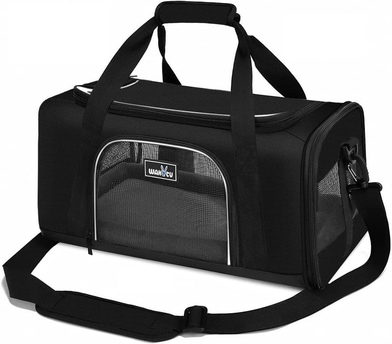 Wakytu TSA & Airline Approved Soft Pet Carrier for Cats/Dogs - 17.7"L x 11.0"W x 8.3"H / 1.0 Black