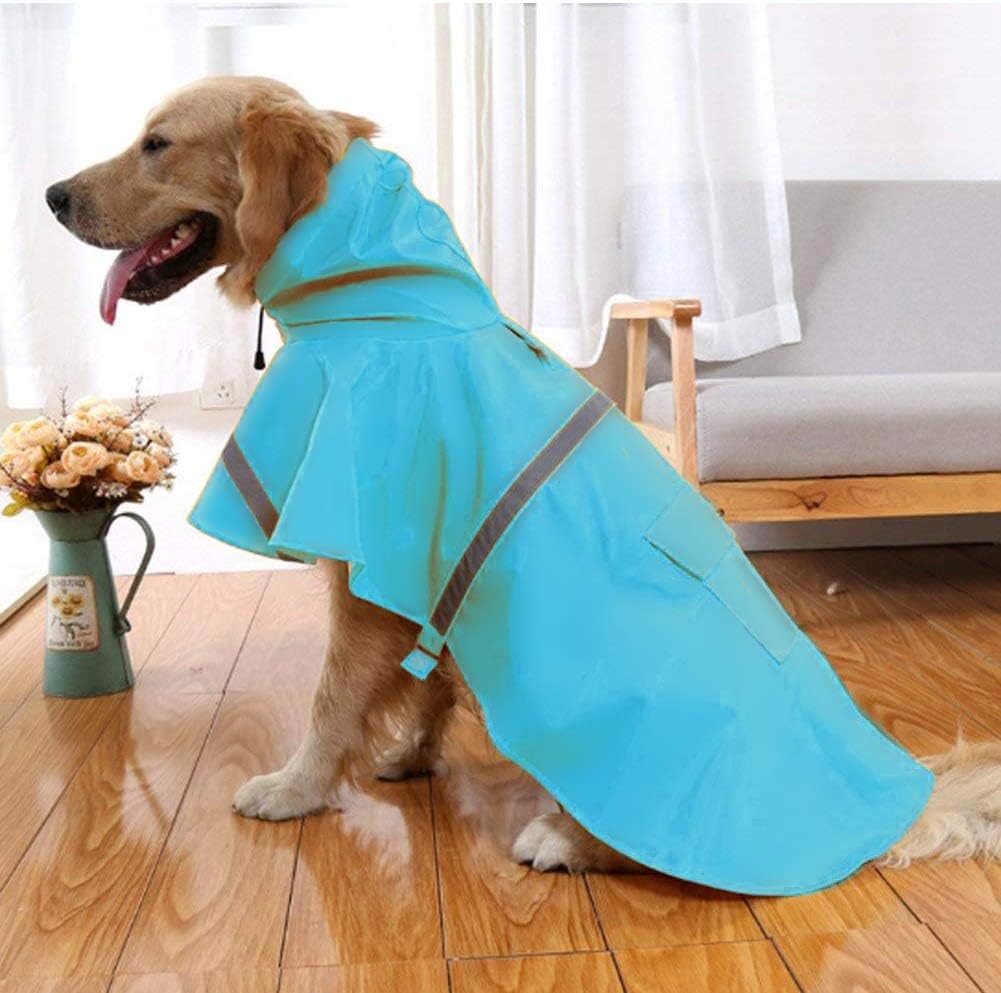 Large Dog Raincoat Adjustable Pet Water Proof Clothes Lightweight - Lake Blue / 3X-Large (Pack of 1)