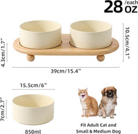 Ceramic Elevated Dog Bowls, Food and Water Bowls for Dogs, Puppy, Raised Dog Dish, Pet Feeder(6inch, 2 x Beige + Stand)