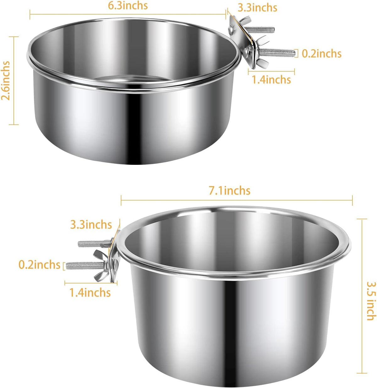 2 Pcs Stainless Steel Small Dog Crate Food Water Bowl - L (77 & 45 OZ) / Silver - image 2
