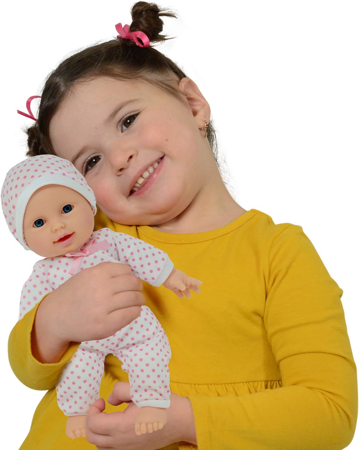 New York Doll Collection 11 inch soft body baby doll in polka dot onesie with pacifier and blanket - view 37