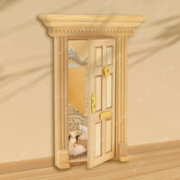 iLAND 1:12 scale unfinished wooden dollhouse door with 3D acrylic windowpane and gold handle - view 17