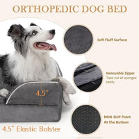 Comfort Expression Cooling Dog Bed for Large Dogs, Memory Foam Orthopedic Dogs Beds, Waterproof Washable Dog Beds with Removable Cover, Pet Bed Sofa with Bolster(Large,Leaden Grey)