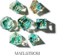 HEIMDALLR liquid core DND dice set in Fenrir's Shadow with glowing LED display box - view 30