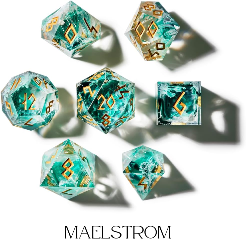 HEIMDALLR liquid core DND dice set in Fenrir's Shadow with glowing LED display box - view 30