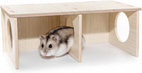 Hamster Peep Tunnel, 2-Chamber Wooden Hamster Hideout - Medium for Dwarf Hamster