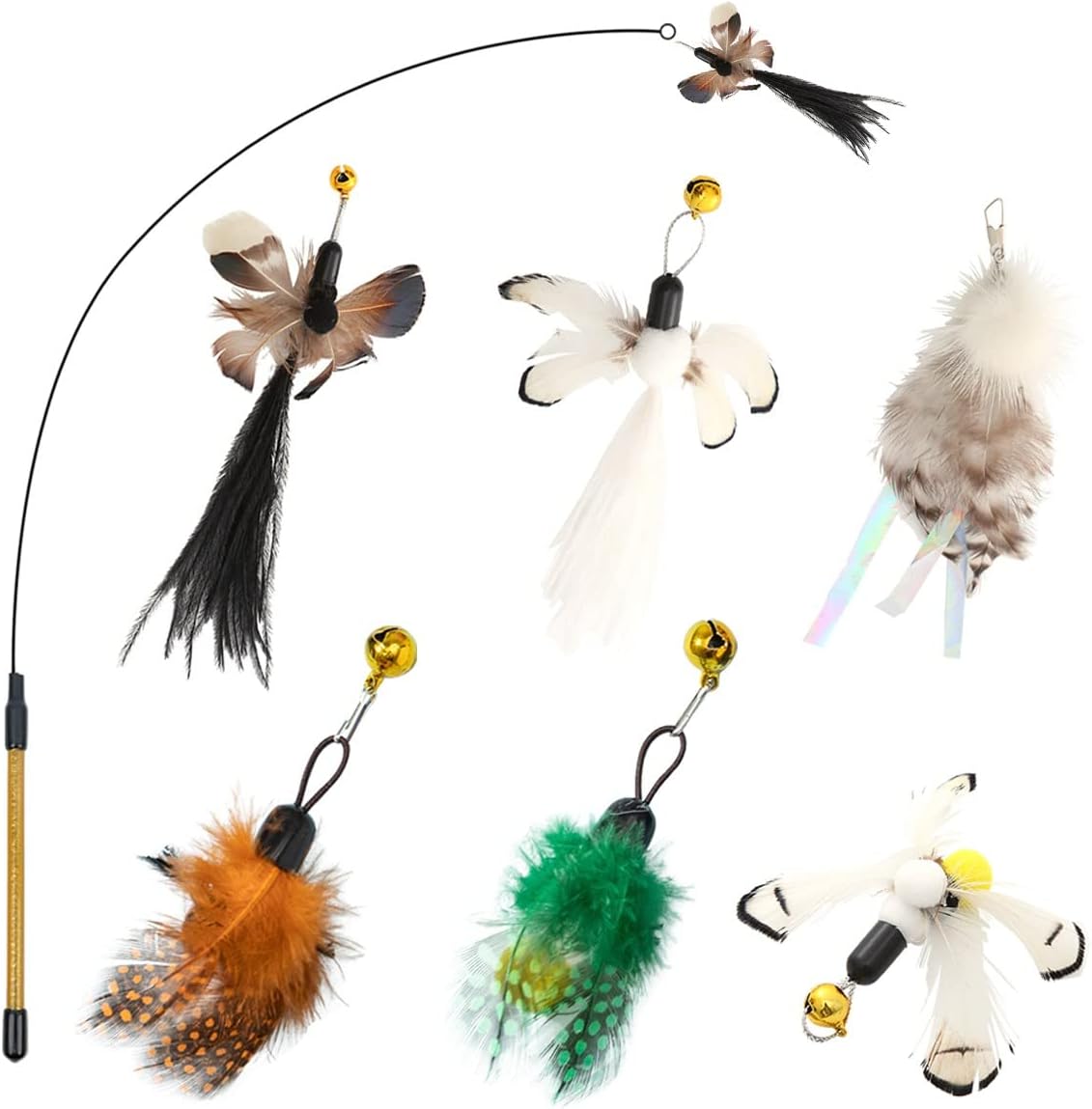 Cat Insect Feather Toys Replacement Cat Toy Wand Refills - Style 2 and Wand