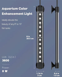 Pawfly 8 Inch 8 W Aquarium Color Enhancement Light for 8" to 15" Fish Tanks, IPX8 Waterproof Aquarium Enhancing LED Light, Brilliant RGB Lights with 7 Single Effects Timer & Adjustable Brightness