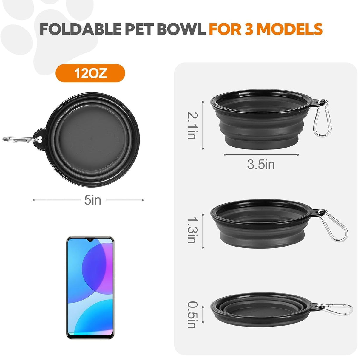 Collapsible Dog Bowl for Travel - Small / Grey+Black - image 3