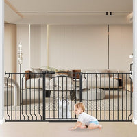 Extra Wide Baby Gate 67.3-81.1 Inch, Pressure Mounted Dog Gate Indoor, Walk Thru Pet Gate for Cat Dog Child,Pet Gates for The House Stairs Doorway Black