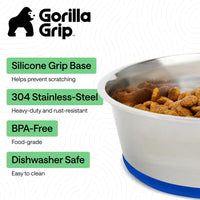 GORILLA GRIP Dog Bowl Set, Food Grade 304 Stainless Steel, 8 Cup - Royal Blue / 8 Cup (Set of 2) - image 2