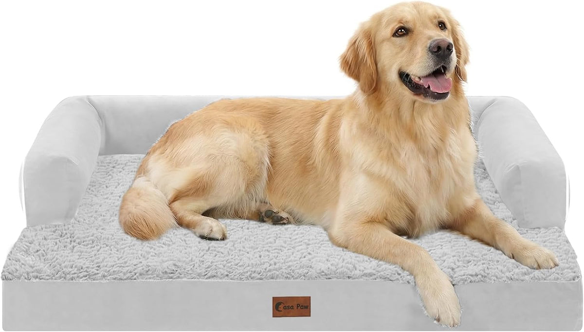 Orthopedic Washable Dog Bed for Extra Large Dogs - Grey White / 36.0"L x 27.0"W x 7.0"Th