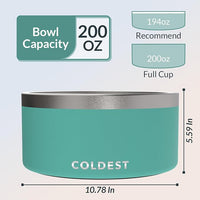 Coldest Dog Bowl - Anti Rust Metal, Non Slip, 3 Layers Insulated Stainless Steel Dog Bowls - Spill Proof & Heavy Duty - Water Bowl for Dogs, Cats & Pets, Dish Washer Safe (200 oz, Terraform Green)