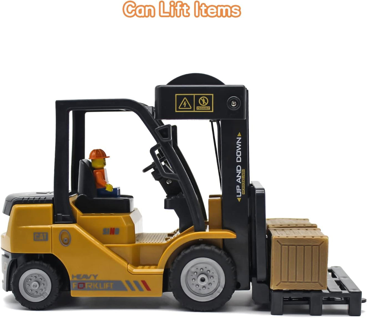 Leopmase 11 channel remote control forklift toy lifting a box with its fork raised - view 11