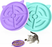 MateeyLife Slow Feeder Cat Bowl, Non-Slip Silicone Cat Dish - Purple + Cyan