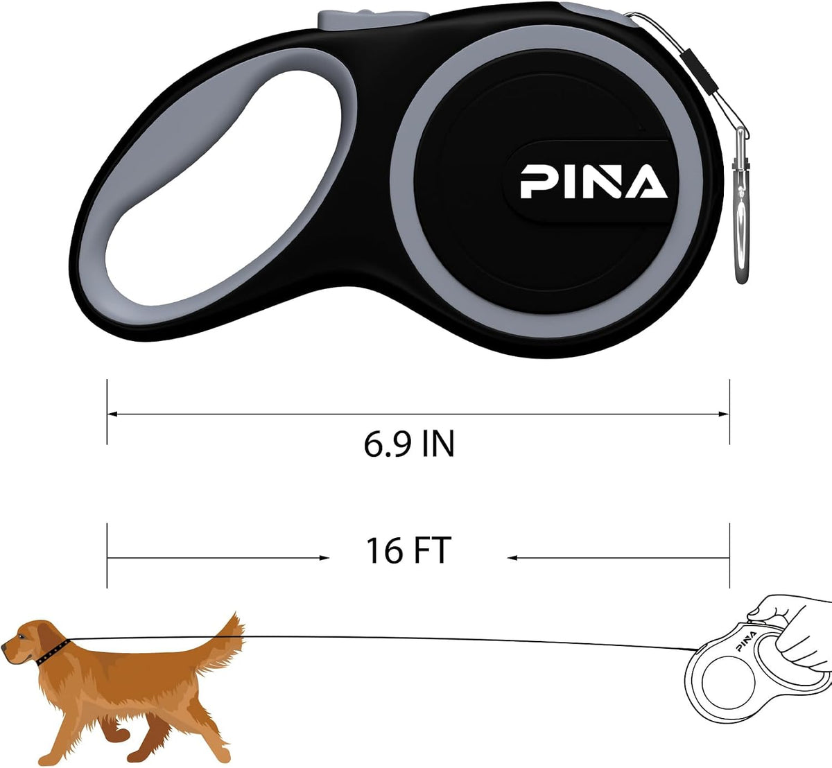 Retractable Dog Leash, 26ft Dog Leash for Small Medium Large Dogs Up to 110lbs, 360° Tangle-Free - 16 ft / Black Gray - image 3