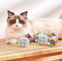 TUSATIY Cat Toys Ball with Bells 3PCS, Color Cat Pom Pom Balls,Tinsel Sparkle Balls,Interactive Toy for Indoor Cats Kitten