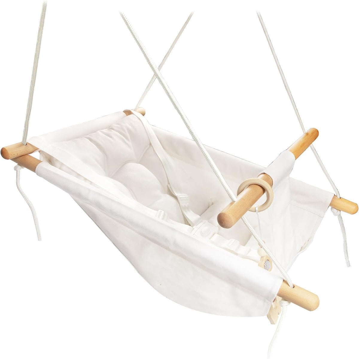 Tislly indoor outdoor baby swing in grey cotton with beech wood frame and 5-point belt - view 4