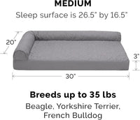 Furhaven Cooling Gel Dog Bed for Medium/Small Dogs w/ Removable Bolsters & Washable Cover, For Dogs Up to 35 lbs - Pinsonic Quilted Paw L Shaped Chaise - Titanium, Medium
