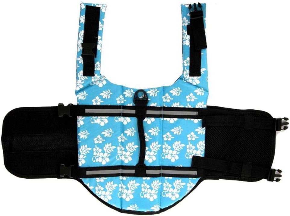 Dog Life Jacket Adjustable Dog Lifevest Swimsuit Safety Vest Apparel - A-Blue Flower / XS:12-16 inch(Ribcage Girth) - image 3