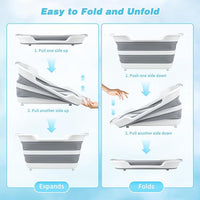 FHTONGE 7.13 Gal/27L Raised Collapsible Dog Bathtub with Drain Hair Catcher, Multifunctional Pet Washtub for Small to M Dog, Portable Puppy Tub Cat Shower Basin Laundry Basket Storage Organize Bucket