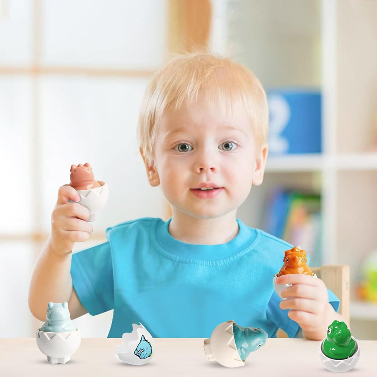 Tinabless Matching Eggs Toys 12 pcs Set Color & Shape Recognition - Blue-dinosaur Eggs - image 3