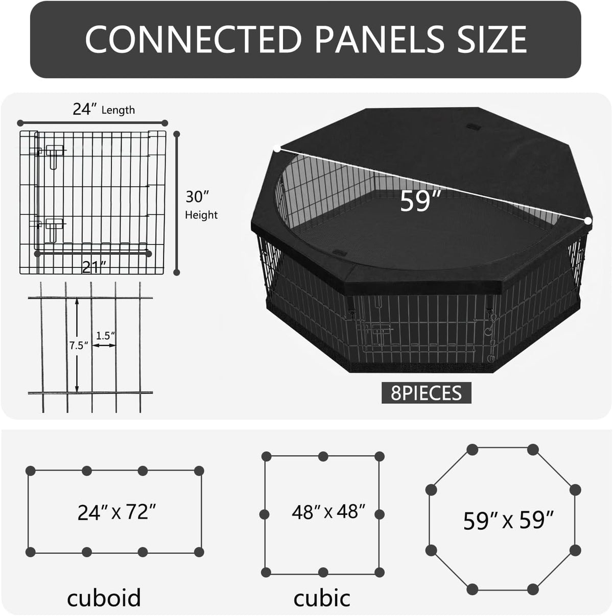 Foldable Metal Dog Exercise Pen/Pet Puppy Playpen Kennels Yard Fence - Black / 30''H / Playpen+Bottom+Top Cover - image 3