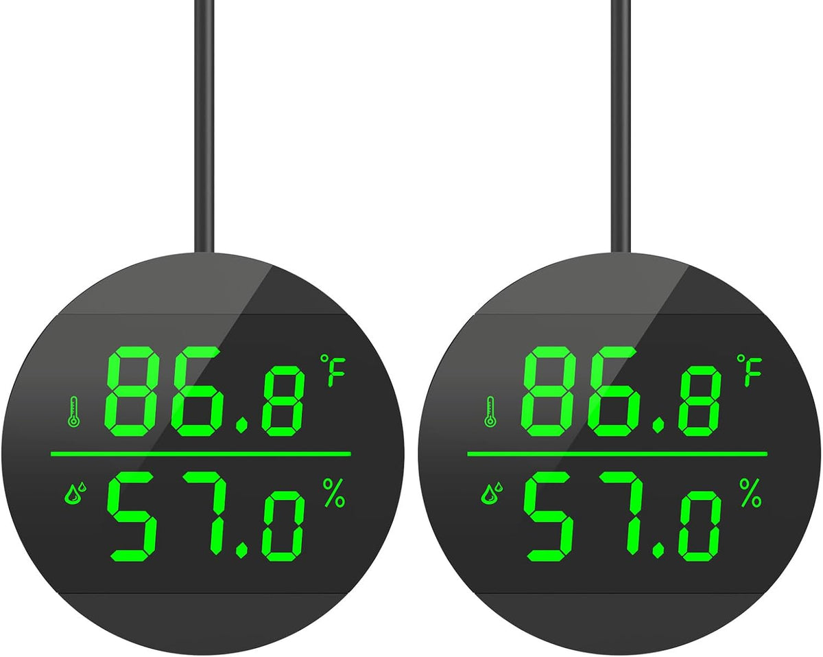 Reptile Thermometer and Humidity Gauge, Digital Display - Black - 2 Pack