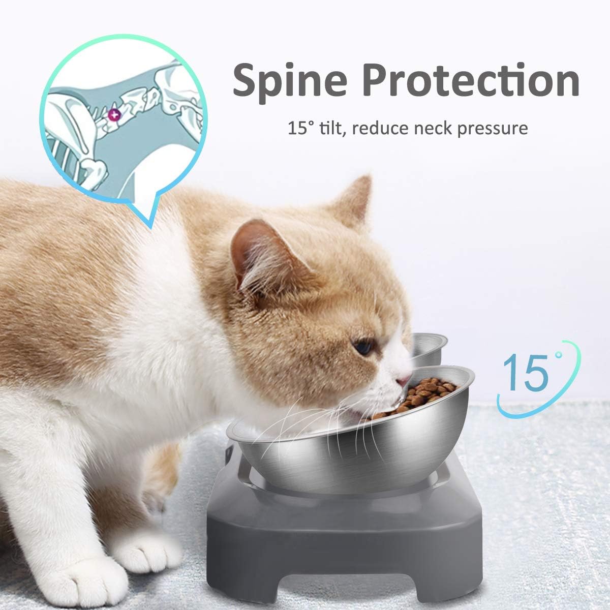 AYADA Raised Cat Food Bowl Stainless Steel 15 Degree Tilt – Essentials for Cats - Double - image 3