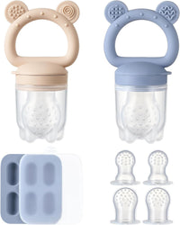 2 Pack Silicone Baby Fruit Feeder with Mini Freezer Tray - Blueberry