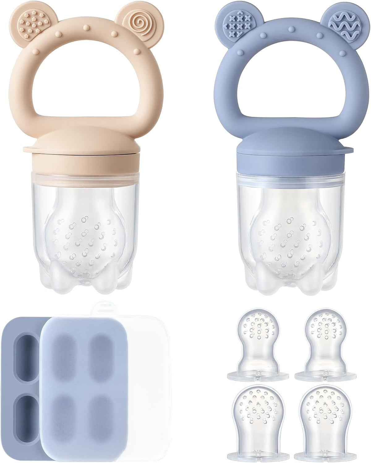 2 Pack Silicone Baby Fruit Feeder with Mini Freezer Tray - Blueberry