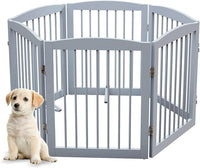 Freestanding Pet Gate for Dogs, Foldable Wooden Dog Gate for House, Extra Wide Indoor Pet Barrier for Stair, Doorway, Hall, Support Feet Included, 120 Inch Wide, 6 Panels 24", Grey