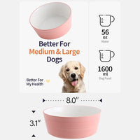 Pink Dog Bowl Ceramic for Medium Large Breed, Heavy Weighted Dog Food Water Dish, 8 in Non - Slip Modern Cute Extra Big Porcelain Pet Bowl Maze Wide Mouth