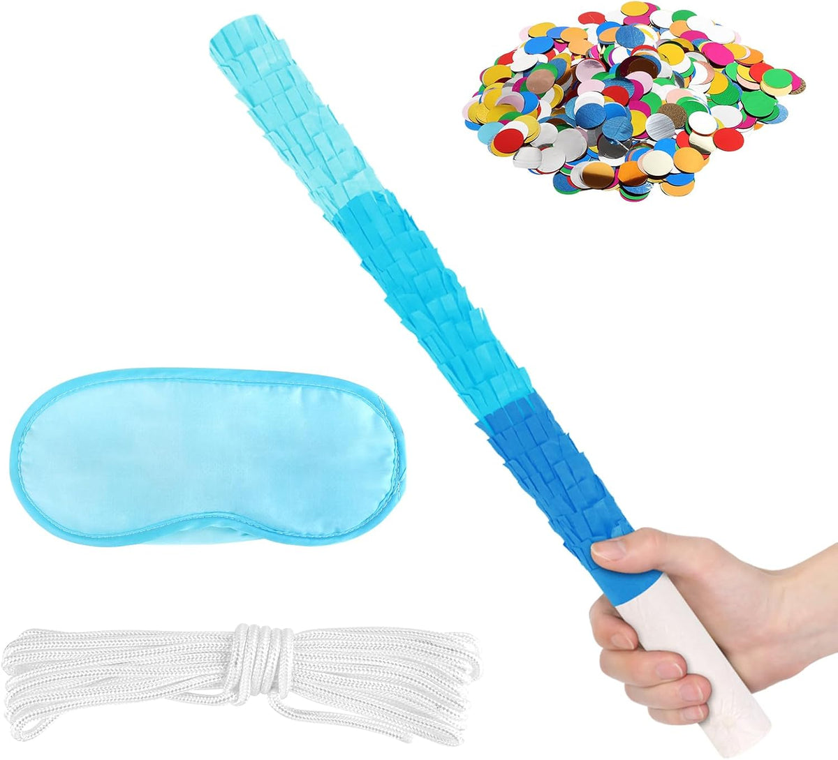 Lemicin 15.75 inch blue pinata stick kit with blindfold, rope and confetti - view 10
