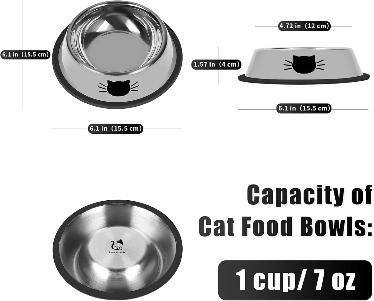 Serentive 2 Pcs Non-Slip Stainless Steel Small Cat Food Bowls - Silver / 7 oz - image 2