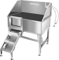 38" Pet Dog Bathing Station W/Ramp, Professional Stainless Steel Dog Grooming Tub W/Floor Grate, Faucet, Dog Bathtub for Large,Medium, Small Pets, Washing Sink for Home,L-RAMP