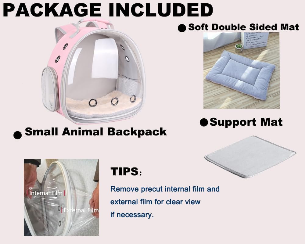Portable Small Animal Backpack Travel Breathable Pet Carrier Bag - Pink / Backpack - image 4