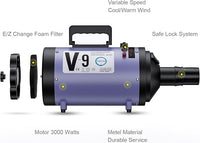 Professional Dog Grooming Dryer with Heater, 5.2HP High-Power Dog Blower, Variable Speed Adjustable, Low Noise Pet Hair Dryer for All Breeds(Purple)