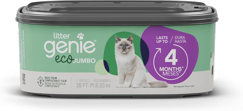 Litter Genie Eco Refills | Compostable Cat Litter Bags Jumbo 2-pack | Up to 4 Months of Supply in 1 - 1 Count (Pack of 1)