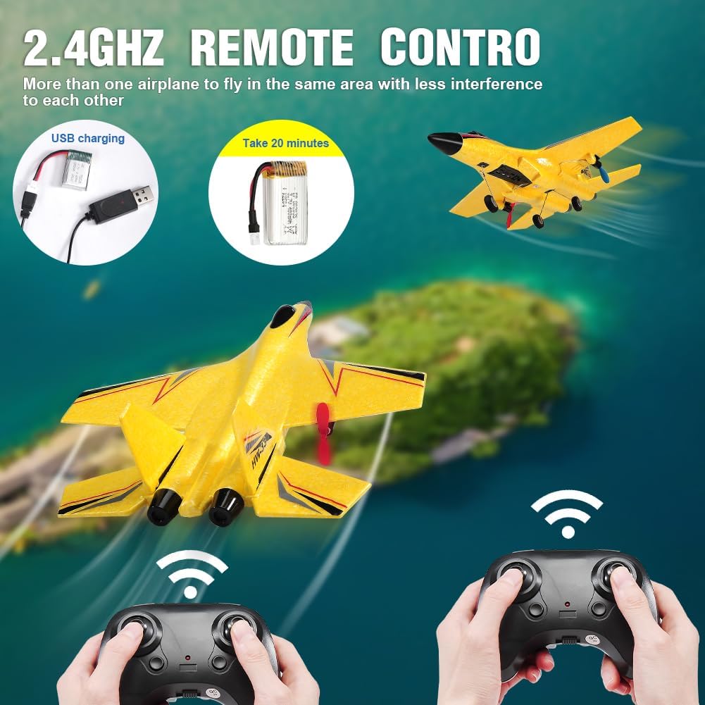 SU-27 RC Airplane,2.4GHz 2 Channel Remote Control Plane with Gyro Night Lights and 2 Batteries - Su27 Yellow - image 4