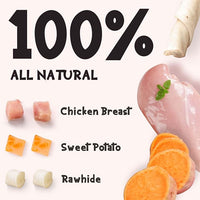 ASMPET Dog Treats, Chicken Wrapped Rawhide Sticks Filled with Sweet Potato for Small Medium Large Dogs（6pcs）