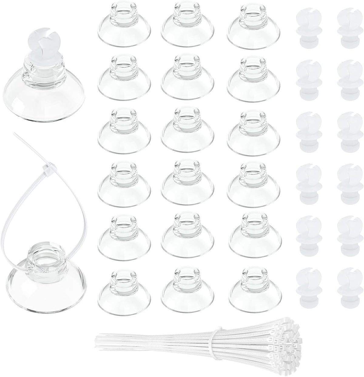 Pawfly 20 Pack Aquarium Suction Cups with Clips and Adjustable Zip - 40 Pack