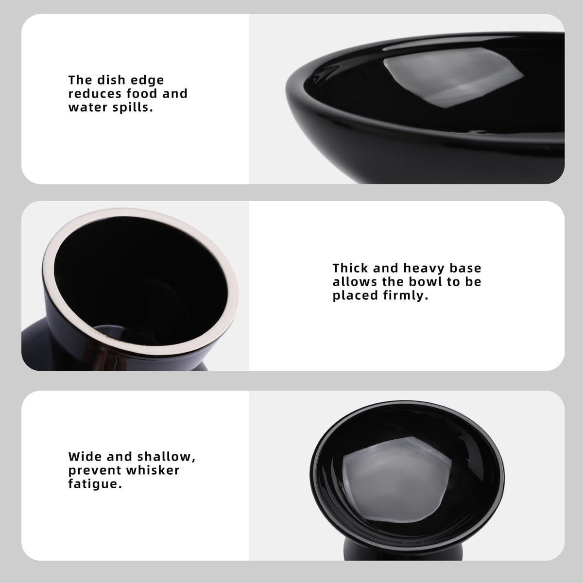 Ceramic Elevated Cat Food Bowls, 6.2" Wide - Black / 4 Pack - image 2